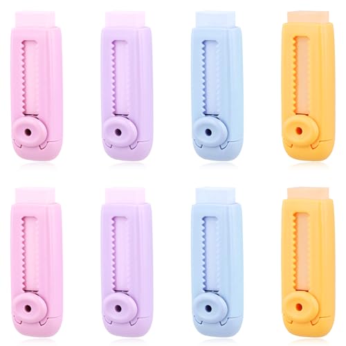 8 St Verschiebbarer Einziehbarer Bleistift-Radiergummi, Push Pull Radiergummi mit Dynamischem Push-Pull-Design Erweiterbarer Radiergummi Niedliche Radiergummis für Studenten Schule (4 Farben) von PEUTIER