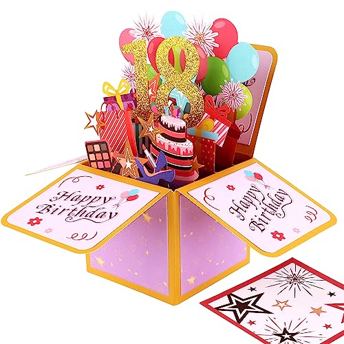 Happy Birthday Pop Up Karte, Kreativ 3D Pop Up Karte Geburtstag mit Klassischem Umschlag & Notizzettel Pop Up Karte Geburtstag für Frauen Männer(18. Geburtstagskarte) von PEUTIER