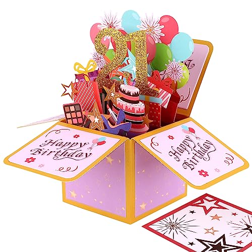 Happy Birthday Pop Up Karte, Kreativ 3D Pop Up Karte Geburtstag mit Klassischem Umschlag & Notizzettel Pop Up Karte Geburtstag für Frauen Männer(21. Geburtstagskarte) von PEUTIER