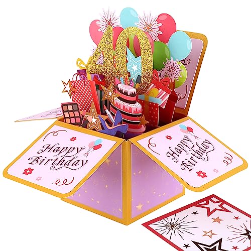 Happy Birthday Pop Up Karte, Kreativ 3D Pop Up Karte Geburtstag mit Klassischem Umschlag & Notizzettel Pop Up Karte Geburtstag für Frauen Männer(40. Geburtstagskarte) von PEUTIER