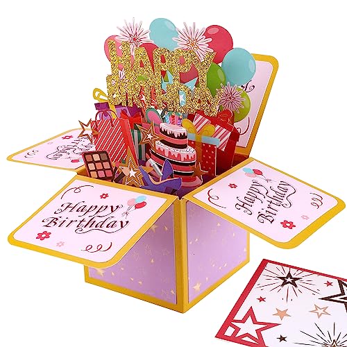 Happy Birthday Pop Up Karte, Kreativ 3D Pop Up Karte Geburtstag mit Klassischem Umschlag & Notizzettel Pop Up Karte Geburtstag für Frauen Männer(Universal) von PEUTIER