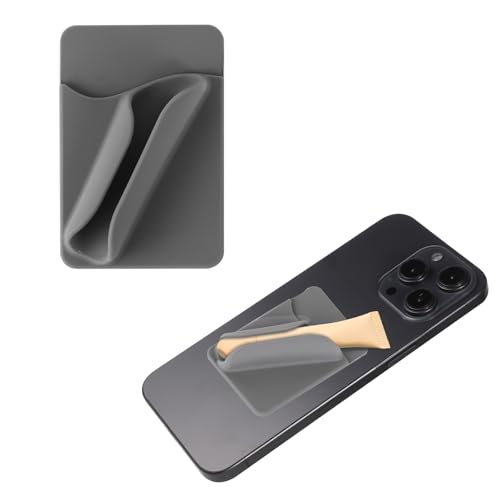 PEUTIER Lipgloss-Telefonhülle, Karteneinschub und Lippenstifthalter 2 in 1 Selbstklebender Lippenstift Telefonhalter aus Silikon Tragbare Lippen Telefonhülle für iPhone und Android (Grau) von PEUTIER