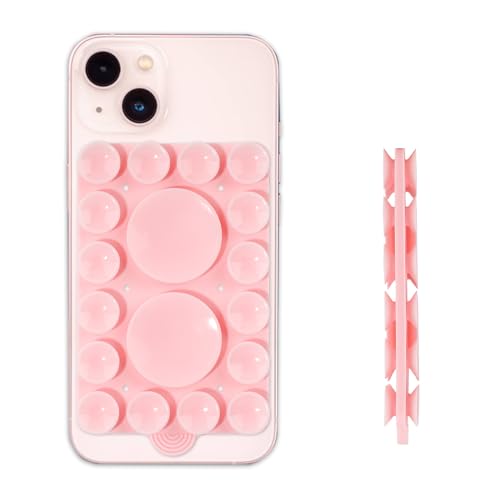 PEUTIER Saugnapf-Telefonhalterung, Doppelseitige Telefonhalterungen mit Saugnapf aus Silikon Freihändiger Klebriger Telefongriff Saugnapf Telefonhülle für iPhone und Android (Hell-Pink) von PEUTIER