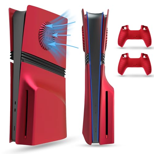 PEYANZ Faceplate Cover Kompatibel mit PlayStation 5 Digital Edition - Schützende ABS-Schale mit Wärmeableitung, kratzfeste, matte Oberfläche, inklusive 2 Silikonabdeckungen (Rot+) von PEYANZ