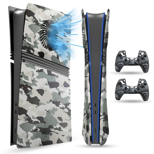 PEYANZ Frontplatte für PS5 Pro (Digital Edition), Abdeckplatte, ABS-Schale, matte Haut, mit extra 2 Controller-Silikonabdeckungen (Camo+) von PEYANZ
