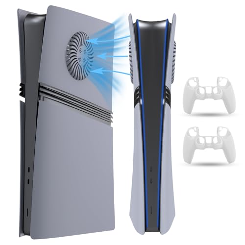 PEYANZ Frontplatte für PS5 Pro (Digital Edition), Abdeckplatte, ABS-Schale, matte Haut, mit extra 2 Controller-Silikonabdeckungen (Grau +) von PEYANZ