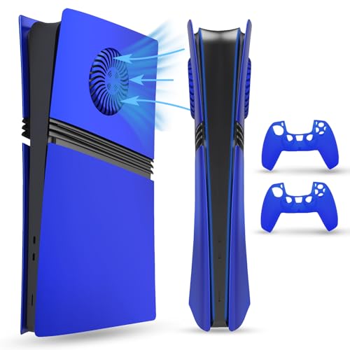 PEYANZ Frontplatte für PS5 Pro (Digital Edition), Abdeckplatte, ABS-Schale, matte Haut, mit extra 2 Controller-Silikonabdeckungen (blau+) von PEYANZ