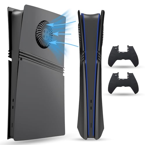 PEYANZ Frontplatte für PS5 Pro (Digital Edition), Abdeckplatte, ABS-Schale, matte Haut, mit extra 2 Controller-Silikonabdeckungen (schwarz+) von PEYANZ