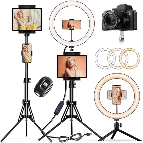 PEYOU Ringlicht mit Stativ Handy,[Tablet-Halter] LED Ringlight mit Tischstativ(12"/185cm),1 Satz für alle Geräte,für YouTube, Selfie, Live-Stream, Makeup,Fotografie,Kompatibel mit Smartphone, USB von PEYOU