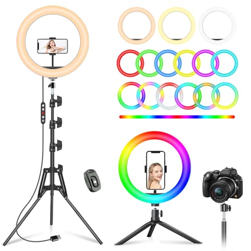 PEYOU 12 Zoll Ringlicht Mit Stativ, 183 cm Gesamthöhe, 42 RGB-Modi Dimmbar, [Tischstativ] Inklusive, Für Handy, Makeup, TikTok, YouTube, Fotografie von PEYOU