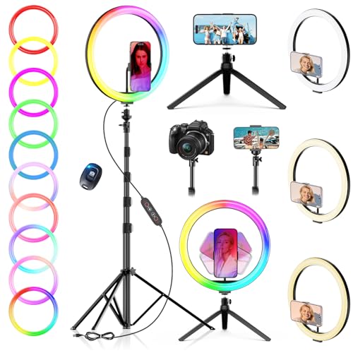 PEYOU 12"/186 cm Selfie Ringlicht mit Stativ Handy,【3-in-1】 Ring Light mit(Tischstativ) 48 RGB-Modi,Dimmbare Handy Stativ mit Ringlicht,stativ für Smartphone für Tiktok YouTube Makeup Fotografie PEYOU 12"/186 cm Selfie Ringlicht mit Stativ Handy,【3-in-1】 Ring Light mit(Tischstativ) 48 RGB-Modi,Dimmbare Handy Stativ mit Ringlicht,stativ für Smartphone für Tiktok YouTube Makeup Fotografie von PEYOU