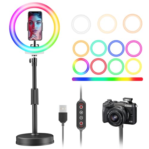 LED Ringlicht Handy Ringleuchte Laptop, PEYOU 42 RGB-Modi Upgrade 10 Zoll Handy Ringlicht Mit Stativ für Videokonferenzen Licht, Live, Vlog, YouTube, Tiktok, Make-Up, Fotografie von PEYOU