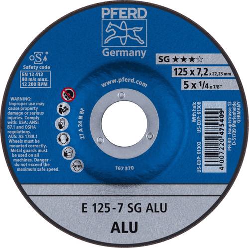 PFERD 62212622 Sg Alu Schruppscheibe gekröpft Durchmesser 125mm Bohrungs-Ø 22.23mm 10St. von PFERD