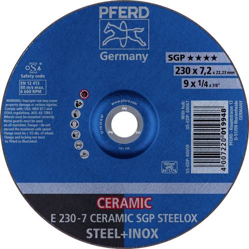 PFERD 62218300 E 230-7 CERAMIC SGP STEELOX Schruppscheibe gekröpft Durchmesser 230mm Bohrungs-Ø 22 PFERD 62218300 E 230-7 CERAMIC SGP STEELOX Schruppscheibe gekröpft Durchmesser 230mm Bohrungs-Ø 22 von PFERD
