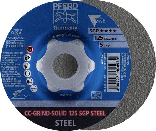 PFERD 64187126 CC-GRIND-SOLID 125 SGP STEEL Schleifscheibe Durchmesser 125mm Bohrungs-Ø 22.23mm 10S von PFERD