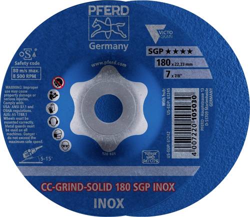 PFERD 64189180 CC-GRIND-SOLID 180 SGP INOX Schleifscheibe Durchmesser 180mm Bohrungs-Ø 22.23mm 10St. PFERD 64189180 CC-GRIND-SOLID 180 SGP INOX Schleifscheibe Durchmesser 180mm Bohrungs-Ø 22.23mm 10St. von PFERD