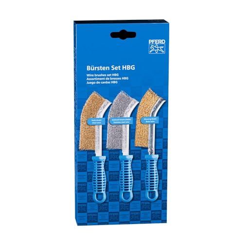 PFERD Handbürsten Set HBG 3-teilig |mit je 1x Handbürste mit Besatzmaterial Stahldraht (vermessingt), Edelstahldraht und Messingdraht |Durchmesser Drahtbesatz: 0,30 mm | 43900005 von PFERD