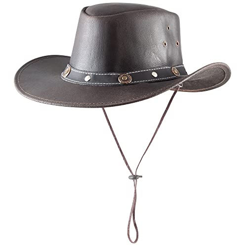 Pfiff 101003 Westernhut Texas, Cowboyhut, Western Cowboy Cowgirl, Rindleder Braun Unisex S (56cm) von PFIFF