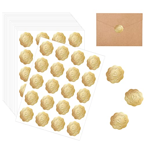 PFLYPF 340 stück Gold geprägte Aufkleber, runde selbstklebende Siegel Aufkleber, herzförmige Textur Aufkleber, verwendet, um Umschläge, Postkarten und Grußkarten zu dekorieren. von PFLYPF