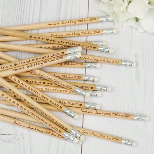 PGORSDOR Personalisierte Hochzeits-Bleistifte aus Holz für Gäste, personalisierte gravierte Bleistifte mit Namen, Hochzeitsgeschenk (30 Stück) von PGORSDOR