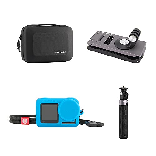 PGYTECH UK DJI Osmo Action-Reise-Set mit Silikon-Gummi-Hülle und Objektivabdeckung, Griff/Verlängerungsstativ, Gurthalter und Tragetasche (P-11B-027) von PGYTECH UK