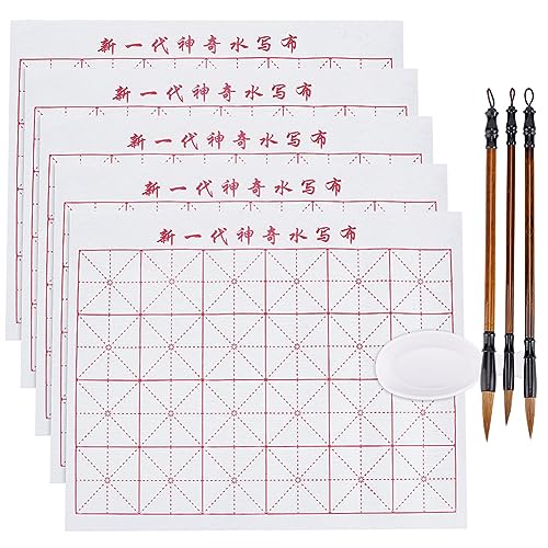 PH PandaHall 14 Teiliges Chinesisches Kalligraphie Set Ohne Tinte Chinesische Kalligraphie Für Anfänger Profis Gerastertes Wasser Schreibtuch Sienna Traditionelle Kalligraphie Pinsel Und Wasserschale von PH PandaHall