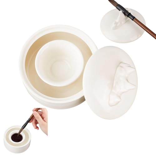PH PandaHall Porzellan-Tuscheschale, Berg Form Chinesisch Kalligraphie Tintenfass Dish Verhindern Sie trockene keramische Tinte Plattemit Pinselhalterung für Kalligraphiepraxis, weiß PH PandaHall Porzellan-Tuscheschale, Berg Form Chinesisch Kalligraphie Tintenfass Dish Verhindern Sie trockene keramische Tinte Plattemit Pinselhalterung für Kalligraphiepraxis, weiß von PH PandaHall