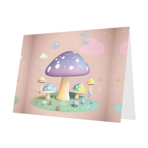 PHAYAH 10 Blatt Cartoon-Pilz-Urlaubskarten, roter Umschlag, geeignet als Hochzeitstag und Party-Einladungskarten von PHAYAH