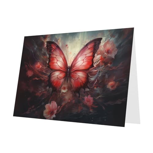 PHAYAH 10 Blatt Fantasy Blume Schmetterling Urlaubskarten roter Umschlag geeignet als Hochzeitstag und Party Einladungskarten von PHAYAH