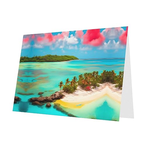 PHAYAH 10 Blatt Karibiklandschaft Urlaubskarten roter Umschlag geeignet als Hochzeitstag und Party-Einladungskarten von PHAYAH