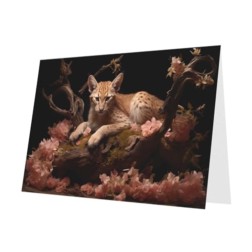 PHAYAH 10 Blatt Leopard Katze in einem toten Baum Weihnachtskarten rosa Umschlag geeignet als Hochzeitstag und Party-Einladungskarten von PHAYAH