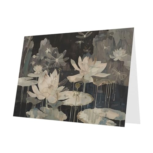 PHAYAH 10 Blatt Lotusblüte Libelle Urlaubskarten dunkelgrüner Umschlag geeignet als Hochzeitstag und Party-Einladungskarten von PHAYAH