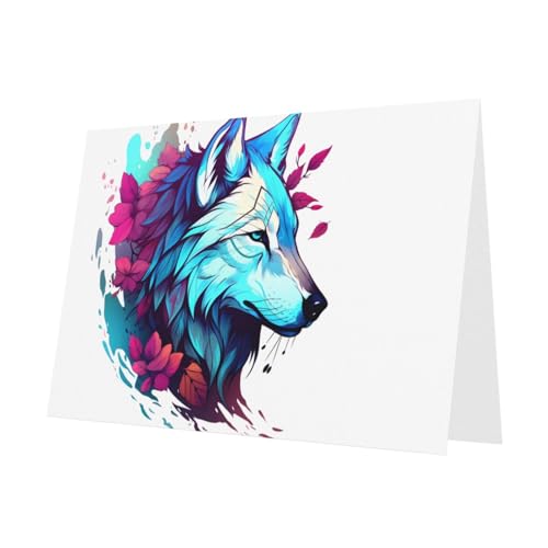 PHAYAH 10 Blatt Wolf Seitengesicht Urlaubskarten rosa Umschlag geeignet als Hochzeitstag und Party-Einladungskarten von PHAYAH