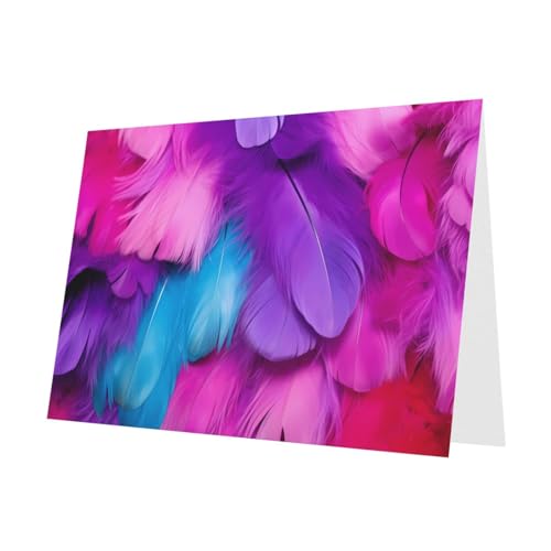 PHAYAH 10 Blatt bunte Federn, Urlaubskarten, roter Umschlag, geeignet als Hochzeits- und Party-Einladungskarten von PHAYAH