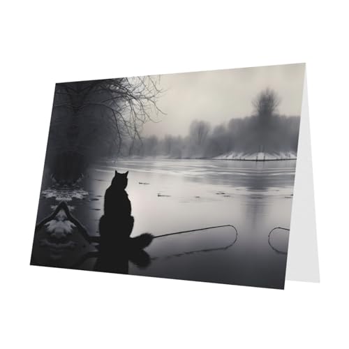 PHAYAH 10 Blatt schwarze Katze im Schnee Weihnachtskarten roter Umschlag geeignet als Hochzeitstag und Party-Einladungskarten von PHAYAH