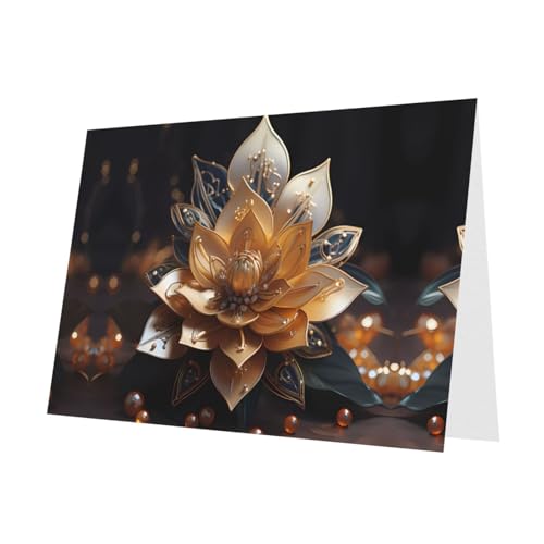 PHAYAH 10 Blatt weiße zarte Lotusblumen-Urlaubskarten, roter Umschlag, geeignet als Hochzeitstag und Party-Einladungskarten von PHAYAH