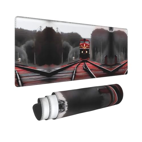PHAYAH Gaming-Mauspad, rotes Eisenbahn-Muster, Größe XL, rutschfest, Gummi, genähte Kanten, 80 x 30 cm PHAYAH Gaming-Mauspad, rotes Eisenbahn-Muster, Größe XL, rutschfest, Gummi, genähte Kanten, 80 x 30 cm von PHAYAH