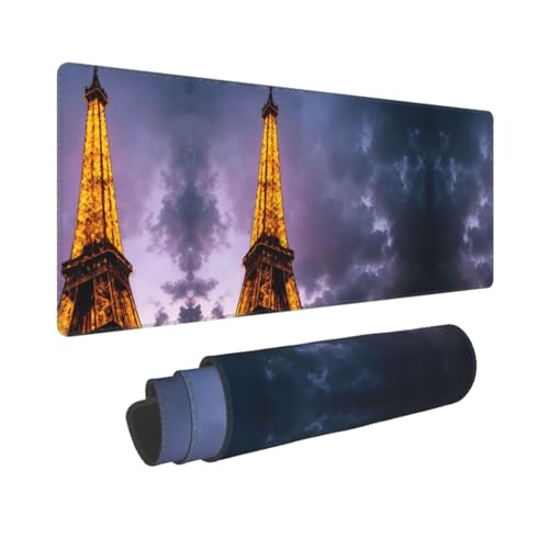 Phayah Gaming-Mauspad, schillerndes Paris-Turm-Muster, XXL, XL, großes Mauspad, Schreibtischmatte, rutschfeste Gummi-Mäusepads, genähte Kanten, 31,5 x 30 cm von PHAYAH