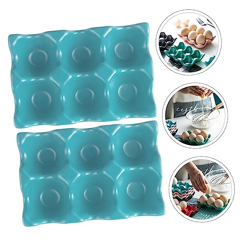 PHENOFICE 2St Ei Lagerung Eierregal Lagerbehälter Eierhalter aus Keramik Küche Eierablage kühlschrankorginizer kühlschranl organisator stapelbarer Eierhalter Eierteller aus Keramik Blue von PHENOFICE