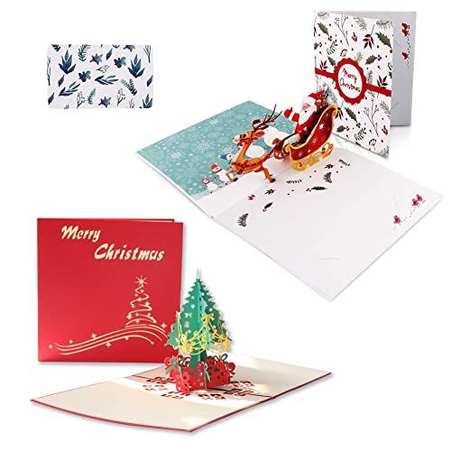 3D Pop Up Weihnachtskarte,Weihnachts Grußkarten,3D Klappkarten,Weihnachtsgrußkarten mit Umschlägen,Santa Claus Elk and Christmas Tree Handmade Gift Card Set,2 Stück von PHIEZC