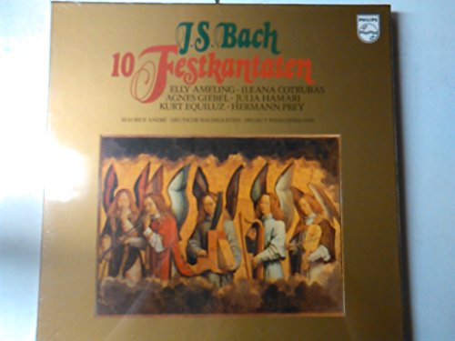 BACH, Johann Sebastian: Kantaten: 10 Festkantaten -- Helmut Winschermann (cond), Equiluz, Cotrubas, Hamari, Prey -- Philips () Printed in The Netherlands ----BACH Johann Sebastian-ANDRE' Maurice (tromba); COTRUBAS Ileana (soprano); EQUILUZ Kurt (tenore); GORITZKI Ingo (oboe - dir); HAMARI Julia (contralto); PREY Hermann (baritono); WINSCHERMANN Helmut (dir - oboe)-PHILIPS-PHI 6770049-Vinyl von PHILIPS
