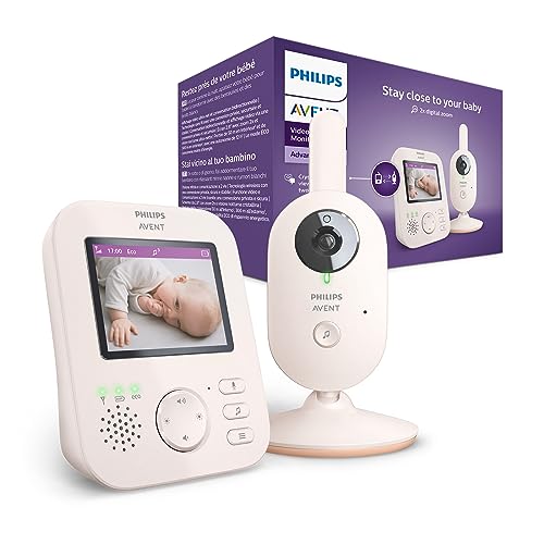 Kindermädchen Video Philips Avent Advanced - Babyphone mit Bild und Ton, Farbe: Coral Cream, 2,8" Display, 2X Vergrößerung, Nachtsicht, 2-Wege-Sound, Schlaflieder (Modell SCD881/26) von PHILIPS