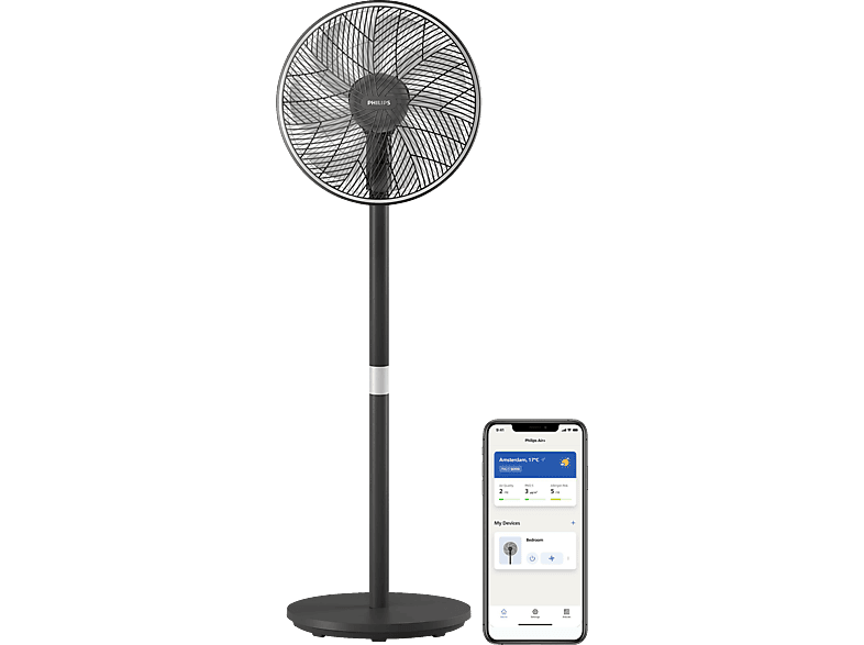 PHILIPS CX3550/01 Air+ App, Automatische Rotation 2-in-1 Standventilator und Tischventilator Schwarz/Silber (48 Watt) von PHILIPS