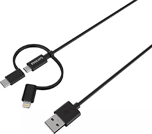 PHILIPS DLC3104T/03 3-in-1-Multi-Ladekabel - Apple iPhone Ladekabel Lightning - USB-C Kabel - Micro-USB Kabel - Samsung - 1,2 Meter - Schwarz von PHILIPS