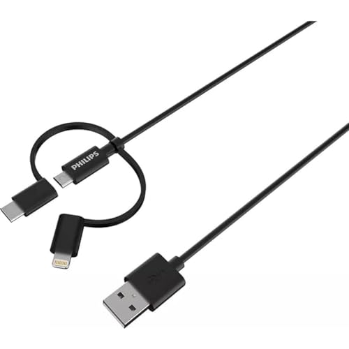 PHILIPS DLC3106T/03 3-in-1-Multi-Ladekabel - Apple iPhone Ladekabel Lightning - USB-C Kabel - Micro-USB Kabel - 2 Meter - Schwarz von PHILIPS