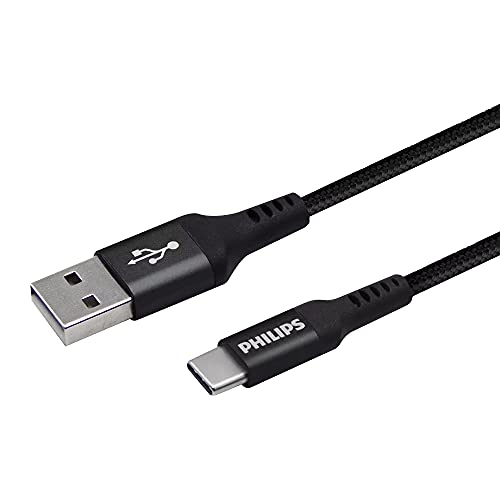 PHILIPS DLC5206A/00 - Kabel USB-A auf USB-C - 200 cm - Geflochtenes Ladekabel - Schwarz von PHILIPS