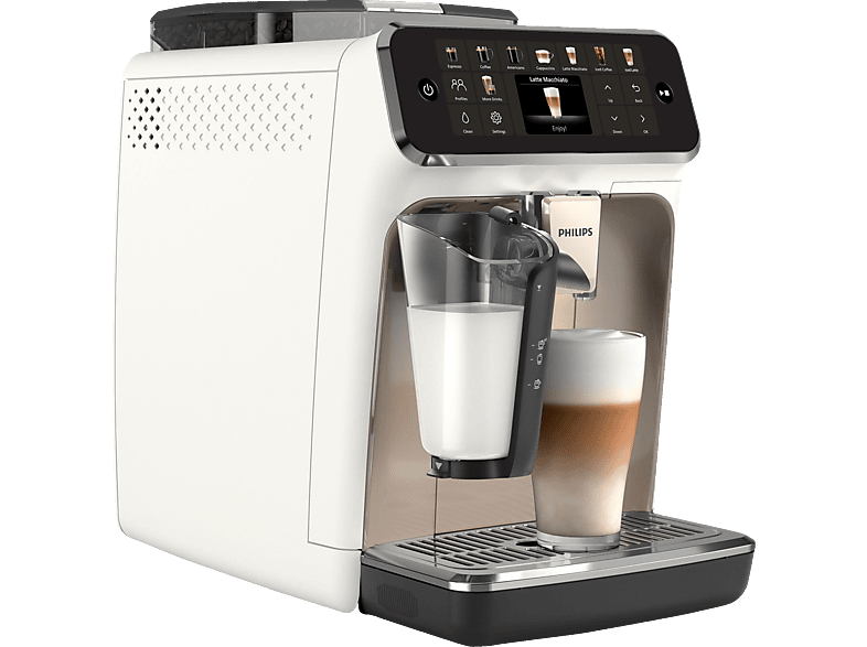 PHILIPS EP5543/90 Serie 5500 LatteGo 19 Kaffeespezialitäten Kaffeevollautomat Weiß verchromt von PHILIPS