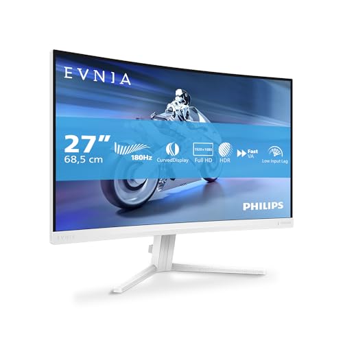 Philips Evnia 27M2C5201L - 27 Zoll Full HD Curved Gaming Monitor, 180 Hz, 1 ms, FreeSync Premium, HDR10, Ambiglow (1920x1080, 2X HDMI 2.0, 1x DisplayPort 1.4) Weiss von Philips