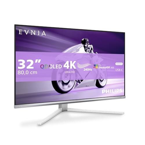 Philips Evnia 32M2N8900-32 Zoll Ultra HD OLED Gaming Monitor, 240Hz, 0.03 ms, HDR400, FreeSync Prem. Pro, G-Sync comp., Ambiglow (3840x2160, 2X HDMI 2.1, 1x DP 1.4, 1 x USB-C (90W PD)) Weiss von Philips Monitors