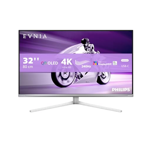 PHILIPS Evnia 32M2N8900AM - 32 Zoll UHD OLED Gaming Monitor, 240 Hz, 0.03 ms, HDR400, FreeSync Prem. Pro, G-Sync comp., Ambiglow (3840x2160, 2X HDMI 2.1, 1x DP 1.4, 1x USB-C (90W PD), USB Hub) Weiss von PHILIPS